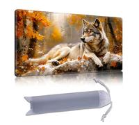 DISUOFEART Playmat for MTG & Magic: The Gathering, 28x16 inch Non-Slip TCG Game Mat for Commander, Grey Wolf Resting in Autumn Forest Card Game Table Mat