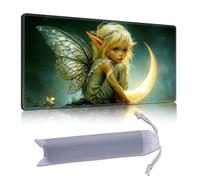 DISUOFEART Playmat for MTG & Magic: The Gathering, 28x16 inch Non-Slip TCG Game Mat for Commander, Little Fairy on Golden Crescent Card Game Table Mat