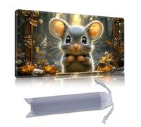 DISUOFEART Playmat for MTG & Magic: The Gathering, 28x16 inch Non-Slip TCG Game Mat for Commander, Little Mouse in Golden Forest Frame Card Game Table Mat
