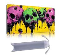 DISUOFEART Playmat for MTG & Magic: The Gathering, 28x16 inch Non-Slip TCG Game Mat for Commander, Neon Dripping Skulls in Pink and Green Card Game Table Mat