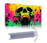 DISUOFEART Playmat for MTG & Magic: The Gathering, 28x16 inch Non-Slip TCG Game Mat for Commander, Neon Skull with Colorful Splashes Card Game Table Mat