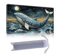DISUOFEART Playmat for MTG & Magic: The Gathering, 28x16 inch Non-Slip TCG Game Mat for Commander, Pearl Whale in Moonlit Ocean Card Game Table Mat
