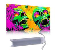 DISUOFEART Playmat for MTG & Magic: The Gathering, 28x16 inch Non-Slip TCG Game Mat for Commander, Psychedelic Green Skulls with Slime Card Game Table Mat