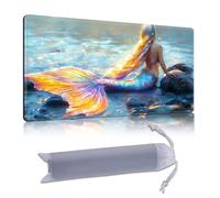 DISUOFEART Playmat for MTG & Magic: The Gathering, 28x16 inch Non-Slip TCG Game Mat for Commander, Rainbow Mermaid Ocean Print Card Game Table Mat