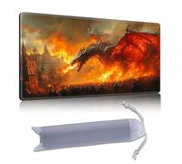 DISUOFEART Playmat for MTG & Magic: The Gathering, 28x16 inch Non-Slip TCG Game Mat for Commander, Red Fire Dragon Burning City Card Game Table Mat