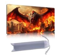 DISUOFEART Playmat for MTG & Magic: The Gathering, 28x16 inch Non-Slip TCG Game Mat for Commander, Red Fire Dragon Burning Castle Card Game Table Mat