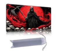 DISUOFEART Playmat for MTG & Magic: The Gathering, 28x16 inch Non-Slip TCG Game Mat for Commander, Skeleton Red Moon Horror Card Game Table Mat