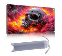 DISUOFEART Playmat for MTG & Magic: The Gathering, 28x16 inch Non-Slip TCG Game Mat for Commander, Surreal Skull in Colorful Cosmic Clouds Card Game Table Mat