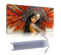 DISUOFEART Playmat for MTG & Magic: The Gathering, 28x16 inch Non-Slip TCG Game Mat for Commander, Tribal Woman with Feather Headdress Card Game Table Mat