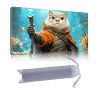 DISUOFEART Playmat for MTG & Magic: The Gathering, 28x16 inch Non-Slip TCG Game Mat for Commander, Underwater Cat Wizard Fantasy Card Game Table Mat