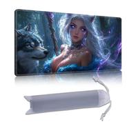 DISUOFEART Playmat for MTG & Magic: The Gathering, 28x16 inch Non-Slip TCG Game Mat for Commander, White Haired Sorceress with Blue Wolf Card Game Table Mat