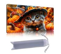 DISUOFEART Playmat for MTG & Magic: The Gathering, 28x16 inch Non-Slip TCG Game Mat for Commander, Witch Cat Among Pumpkins Card Game Table Mat
