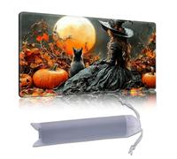 DISUOFEART Playmat for MTG & Magic: The Gathering, 28x16 inch Non-Slip TCG Game Mat for Commander, Witch & Black Cat Full Moon Card Game Table Mat