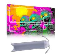 DISUOFEART Playmat for MTG & Magic: The Gathering with Zones, 24x14 inch Non-Slip TCG Game Mat for Commander, Neon Green Zombies in Psychedelic Scene Card Game Table Mat