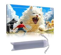 DISUOFEART Playmat for MTG & Magic: The Gathering with Zones, 24x14 inch Non-Slip TCG Game Mat for Commander, Giant White Cat Dogs in Park Card Game Table Mat