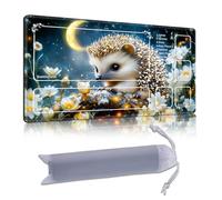 DISUOFEART Playmat for MTG & Magic: The Gathering with Zones, 24x14 inch Non-Slip TCG Game Mat for Commander, Hedgehog on Frosted Branch Card Game Table Mat