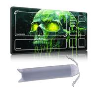 DISUOFEART Playmat for MTG & Magic: The Gathering with Zones, 24x14 inch Non-Slip TCG Game Mat for Commander, Green Slime Skull with Glowing Eyes Card Game Table Mat