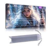 DISUOFEART Playmat for MTG & Magic: The Gathering with Zones, 24x14 inch Non-Slip TCG Game Mat for Commander, White Kitsune in Snow with Staff Card Game Table Mat