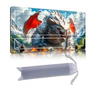 DISUOFEART Playmat for MTG & Magic: The Gathering with Zones, 24x14 inch Non-Slip TCG Game Mat for Commander, Giant White Dragon Mountain Battle Card Game Table Mat