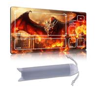 DISUOFEART Playmat for MTG & Magic: The Gathering with Zones, 24x14 inch Non-Slip TCG Game Mat for Commander, Red Fire Dragon Burning Castle Card Game Table Mat