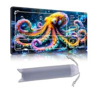 DISUOFEART Playmat for MTG & Magic: The Gathering with Zones, 24x14 inch Non-Slip TCG Game Mat for Commander, Rainbow Octopus in Deep Sea Card Game Table Mat