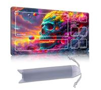 DISUOFEART Playmat for MTG & Magic: The Gathering with Zones, 24x14 inch Non-Slip TCG Game Mat for Commander, Colorful Skull in Surreal Cosmic Clouds Card Game Table Mat