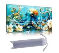 DISUOFEART Playmat for MTG & Magic: The Gathering with Zones, 24x14 inch Non-Slip TCG Game Mat for Commander, Blue Octopus with White Blossoms Card Game Table Mat