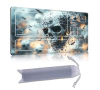 DISUOFEART Playmat for MTG & Magic: The Gathering with Zones, 24x14 inch Non-Slip TCG Game Mat for Commander, Shattering Skull with Bats Card Game Table Mat