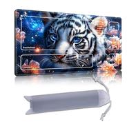 DISUOFEART Playmat for MTG & Magic: The Gathering with Zones, 24x14 inch Non-Slip TCG Game Mat for Commander, White Tiger Cub with Blue Eyes Card Game Table Mat