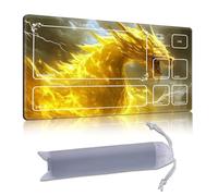 DISUOFEART Playmat for MTG & Magic: The Gathering with Zones, 24x14 inch Non-Slip TCG Game Mat for Commander, Golden Dragon with Lightning in Stormy Sky Card Game Table Mat