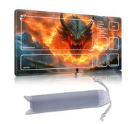 DISUOFEART Playmat for MTG & Magic: The Gathering with Zones, 24x14 inch Non-Slip TCG Game Mat for Commander, Giant Fiery Dragon in Valley Card Game Table Mat
