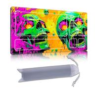 DISUOFEART Playmat for MTG & Magic: The Gathering with Zones, 24x14 inch Non-Slip TCG Game Mat for Commander, Psychedelic Green Skulls with Slime Card Game Table Mat
