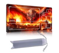 DISUOFEART Playmat for MTG & Magic: The Gathering with Zones, 24x14 inch Non-Slip TCG Game Mat for Commander, Red Dragon Burning Medieval City Card Game Table Mat