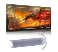 DISUOFEART Playmat for MTG & Magic: The Gathering with Zones, 24x14 inch Non-Slip TCG Game Mat for Commander, Red Fire Dragon Burning City Card Game Table Mat
