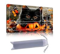 DISUOFEART Playmat for MTG & Magic: The Gathering with Zones, 24x14 inch Non-Slip TCG Game Mat for Commander, Black Cat on Pumpkin Card Game Table Mat