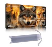 DISUOFEART Playmat for MTG & Magic: The Gathering with Zones, 24x14 inch Non-Slip TCG Game Mat for Commander, Glowing Forest Wolf Print Card Game Table Mat