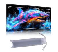 DISUOFEART Playmat for MTG & Magic: The Gathering with Zones, 24x14 inch Non-Slip TCG Game Mat for Commander, Vibrant Rainbow Shark in Dark Waters Card Game Table Mat