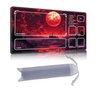 DISUOFEART Playmat for MTG & Magic: The Gathering with Zones, 24x14 inch Non-Slip TCG Game Mat for Commander, Red Blood Moon Castle Fantasy Card Game Table Mat