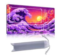 DISUOFEART Playmat for MTG & Magic: The Gathering with Zones, 24x14 inch Non-Slip TCG Game Mat for Commander, Vibrant Purple Ocean Waves at Sunset Card Game Table Mat
