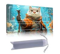 DISUOFEART Playmat for MTG & Magic: The Gathering with Zones, 24x14 inch Non-Slip TCG Game Mat for Commander, Underwater Cat Wizard Fantasy Card Game Table Mat