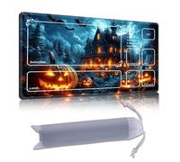 DISUOFEART Playmat for MTG & Magic: The Gathering with Zones, 24x14 inch Non-Slip TCG Game Mat for Commander, Haunted House with Jack-o'-Lanterns & Bats Card Game Table Mat