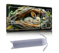 DISUOFEART Playmat for MTG & Magic: The Gathering with Zones, 24x14 inch Non-Slip TCG Game Mat for Commander, Sleeping Bunny in Tree Hollow with Moss Card Game Table Mat