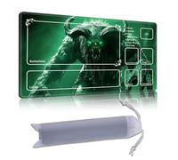 DISUOFEART Playmat for MTG & Magic: The Gathering with Zones, 24x14 inch Non-Slip TCG Game Mat for Commander, Green Horned Demon Monster Card Game Table Mat