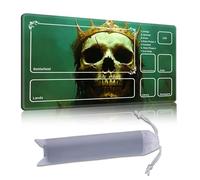DISUOFEART Playmat for MTG & Magic: The Gathering with Zones, 24x14 inch Non-Slip TCG Game Mat for Commander, Undead King Skull with Golden Crown Card Game Table Mat