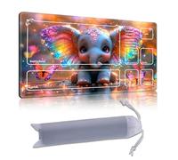 DISUOFEART Playmat for MTG & Magic: The Gathering with Zones, 24x14 inch Non-Slip TCG Game Mat for Commander, Baby Elephant with Rainbow Ears Card Game Table Mat