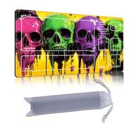 DISUOFEART Playmat for MTG & Magic: The Gathering with Zones, 24x14 inch Non-Slip TCG Game Mat for Commander, Neon Dripping Skulls Card Game Table Mat