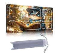DISUOFEART Playmat for MTG & Magic: The Gathering with Zones, 24x14 inch Non-Slip TCG Game Mat for Commander, Little Mage Cat Reading in Woods Card Game Table Mat