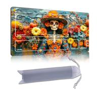 DISUOFEART Playmat for MTG & Magic: The Gathering with Zones, 24x14 inch Non-Slip TCG Game Mat for Commander, Floral Skeleton Lady, Day of Dead Card Game Table Mat