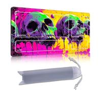 DISUOFEART Playmat for MTG & Magic: The Gathering with Zones, 24x14 inch Non-Slip TCG Game Mat for Commander, Neon Dripping Skulls Card Game Table Mat