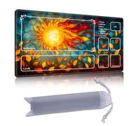 DISUOFEART Playmat for MTG & Magic: The Gathering with Zones, 28x16 inch Non-Slip TCG Game Mat for Commander, Fiery Sun Over Autumn Foliage Art Card Game Table Mat